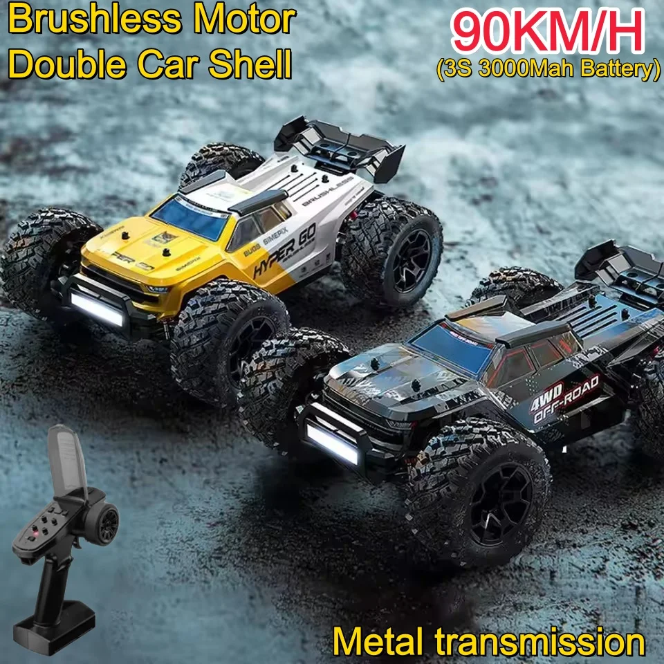 1:14 90KM/H High Speed Electric Remote Control Car 2.4G Lighting Control Double Cover Brushless 4WD Metal Off Road RC Car Truck