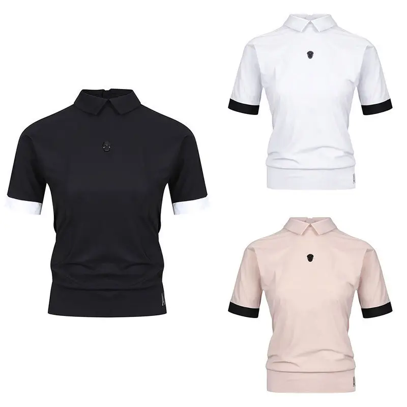 

Women's Golf Apparel Summer Collared Versatile Stylish Slim-Fit Solid-Color Short-Sleeve Top