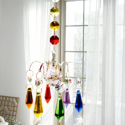 Chakra Crystal Prism Hanging Outdoor Pendant Sun Catcher Chandelier Decoration Rainbow Maker Crafts Home Garden Party Ornament