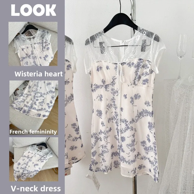 Blumendruck V-Ne Midi Dr Damen Frühling Sommer Saison Hohe Taille Sa Krawatte Gürtel Dr Pendeln Sle Polyesterfaser