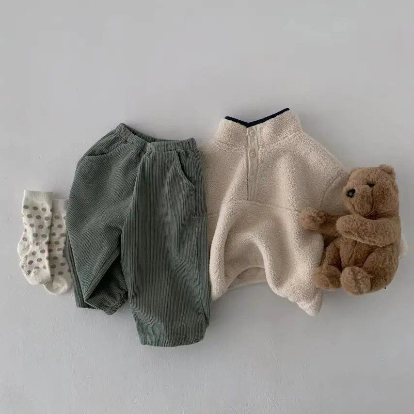 2024 Autumn New Baby Loose Trousers Solid Infant Boy Corduroy Casual Pants Toddler Girl Straight Pants Versatile Baby Clothes