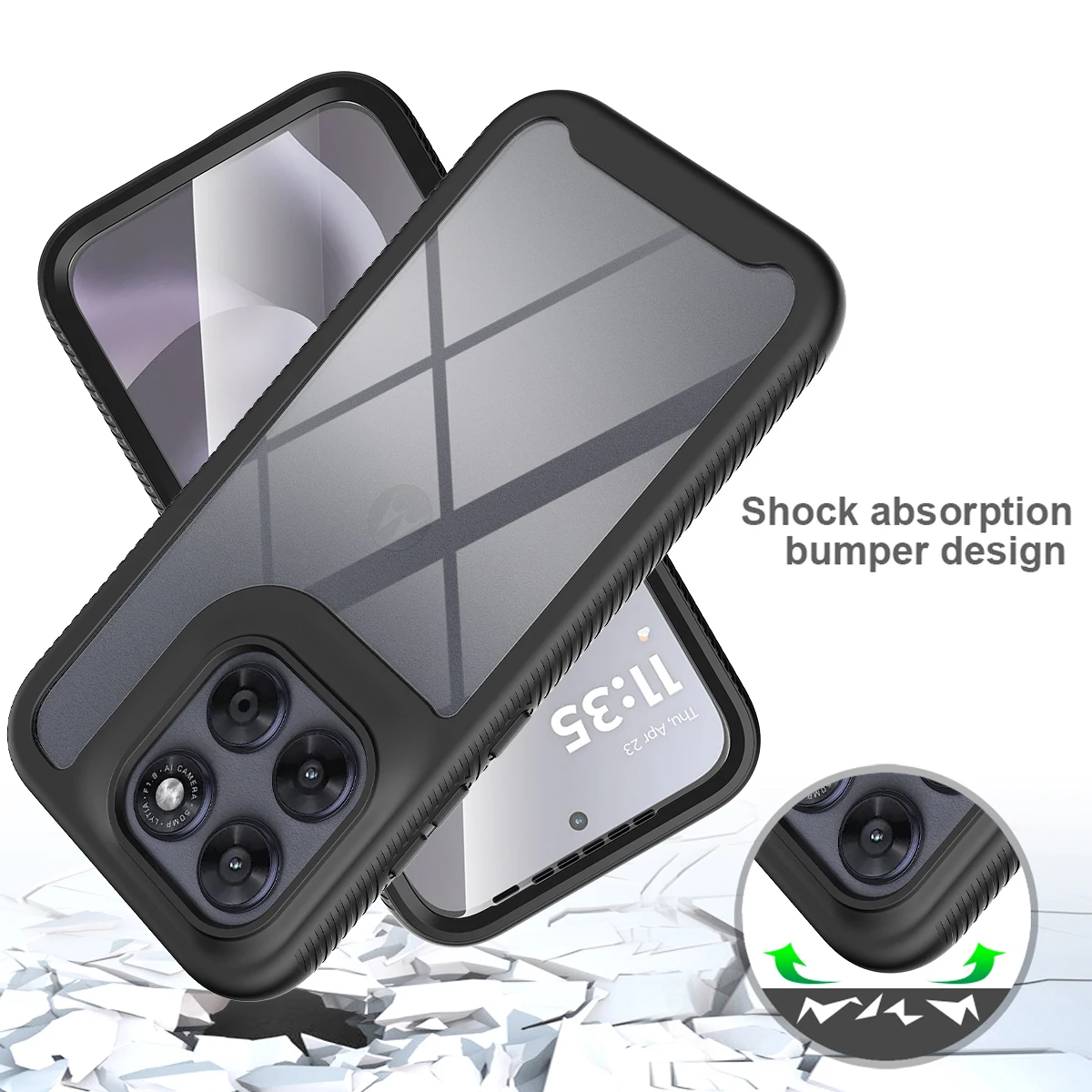 Odporne na wstrząsy przezroczyste etui z wbudowaną ochroną ekranu, pełna ochrona, wytrzymała obudowa Defender do Motorola G77. — zdjęcie produktu 5
