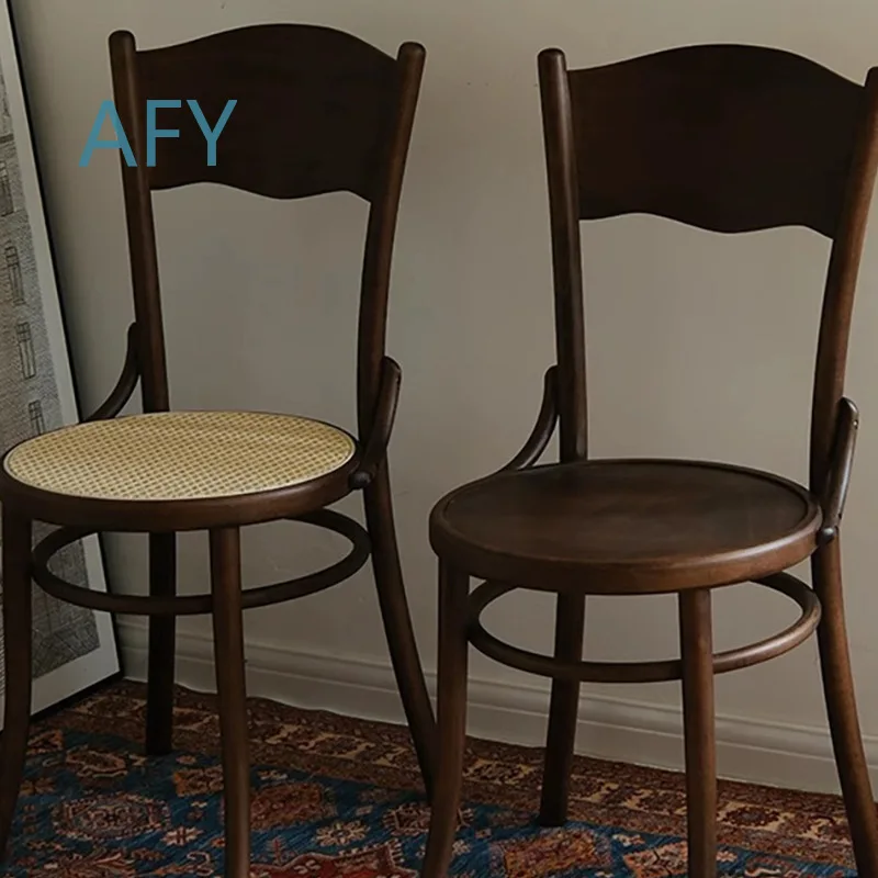 Nordic Solid Wood Dining Chair for Small Space Home Restaurant Minimalist Backrest Chair for Instagram Trendy Retro Wicker