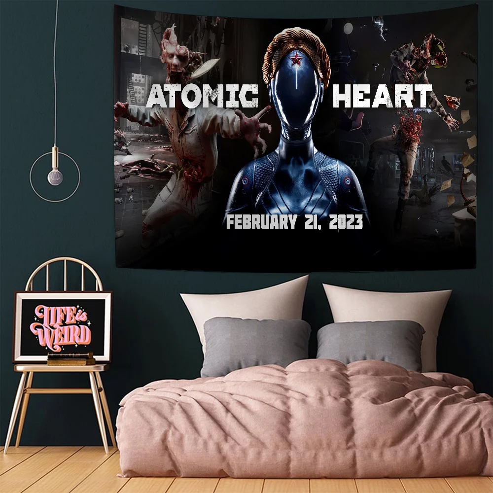 Atomic Heart Printed Large Wall Tapestry Indian Buddha Wall Decoration Witchcraft Bohemian Hippie Decor Blanket