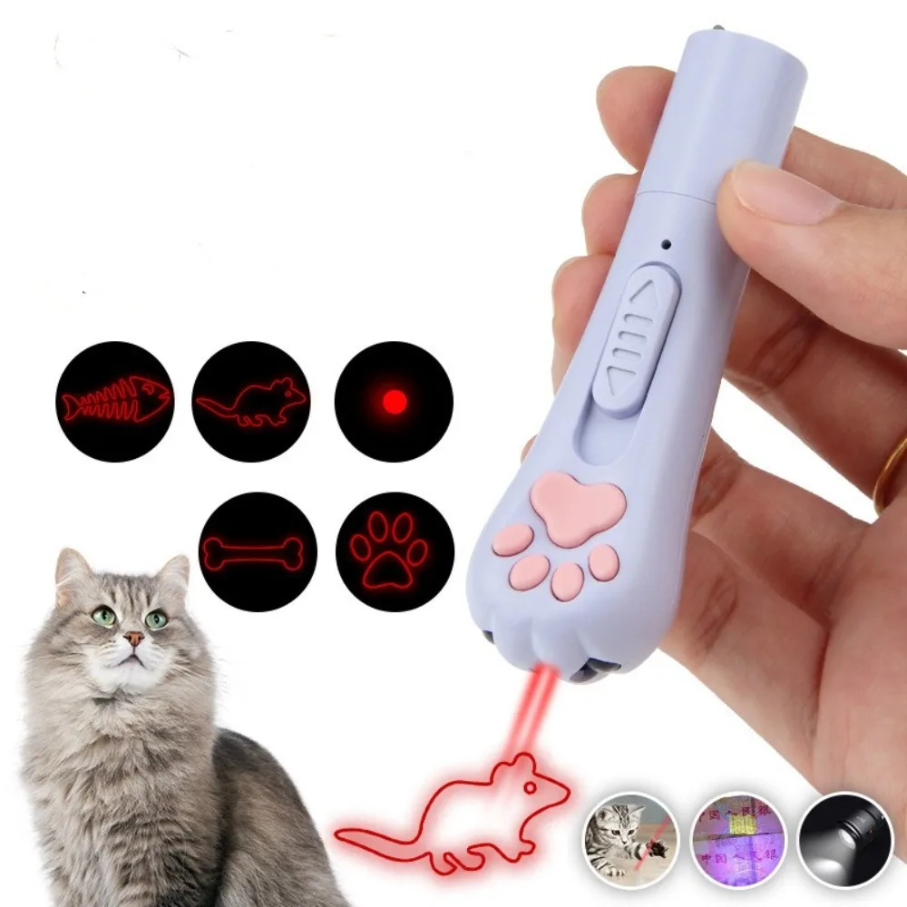 New Multi-function Pet Projector Pen with Keychain USB-Rechargeable Interactive Training Toy Paw Shape Point Pen Pet Supplies