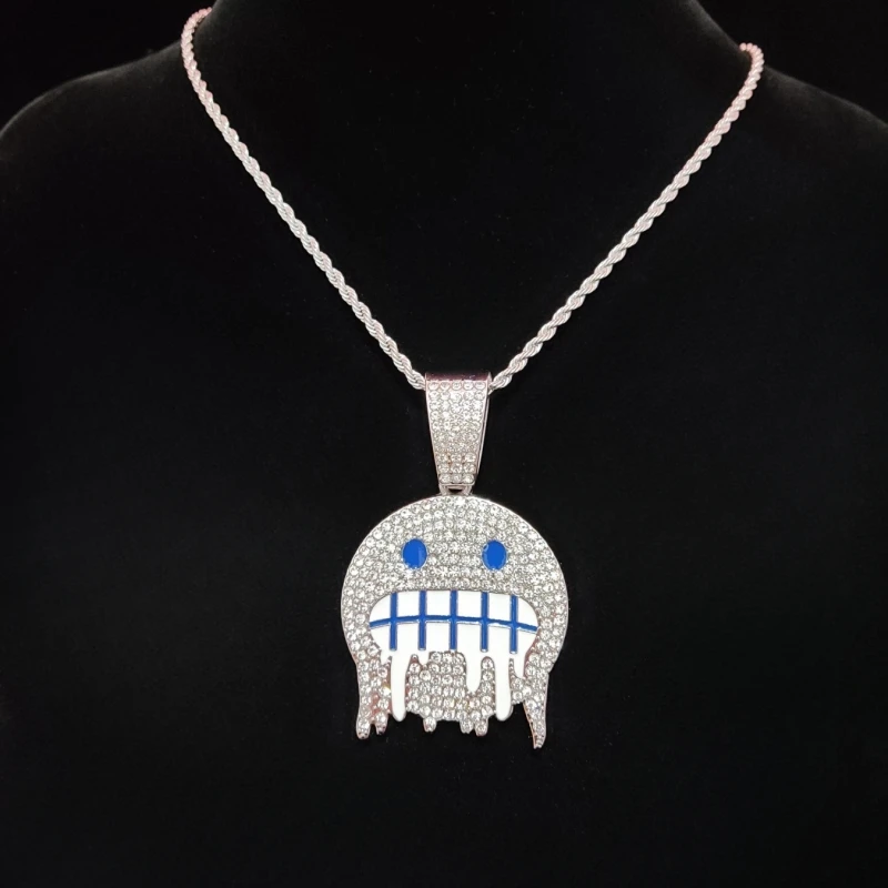 Men Women Hip hop Iced out Bling Emoji Shape Pendant Necklace 13mm Width Cuban Chain Hiphop Necklaces fashion Charm jewelry