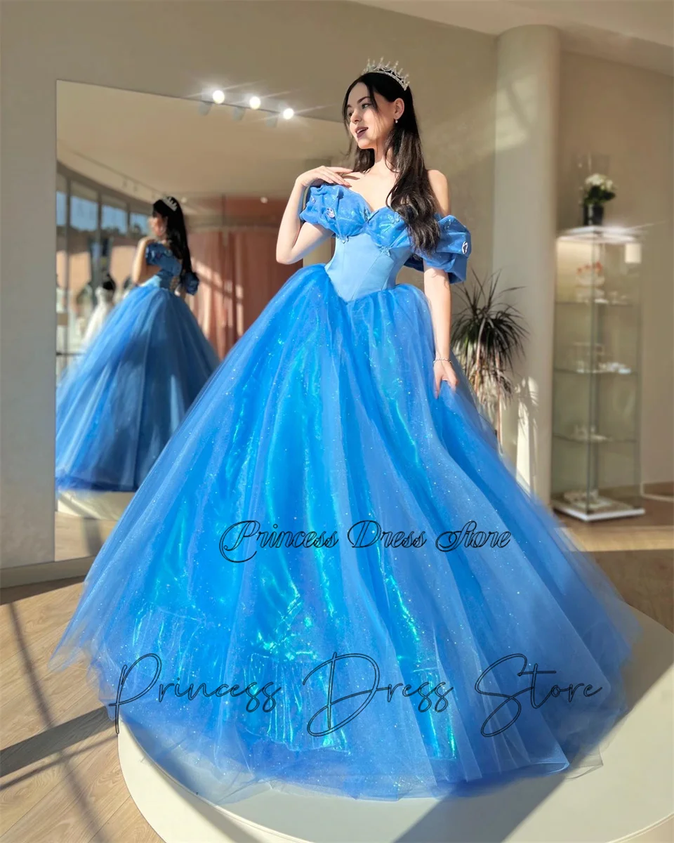 Lovely Blue Quinceanera Dresses Mexico Sweetheart Beading Crystals Sweet 15 16 Formal Ball Gown Prom Birthday Party Gala Dress