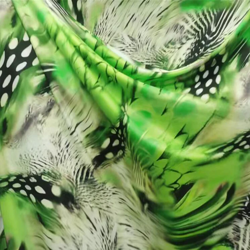 Good,4 Side Elastic Milk Silk Knit Cheongsam Fabric,Green Bottom Leaf Feather Large Flower Printing,DIY,Sewing,Dress/Clothing