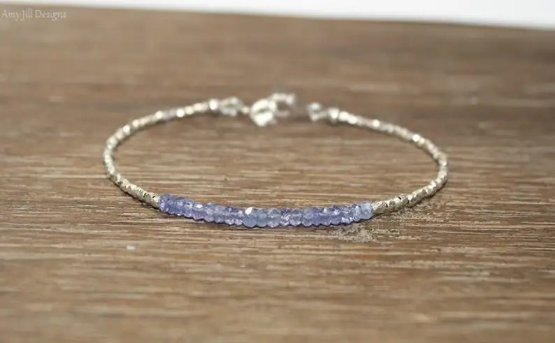 Tanzanite Bracelet, Hill Tribe Silver, Pure Silver, Tanzanite Jewelry, December Birthstone, Gifts for her