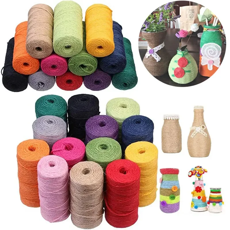 100M/Roll Colorful Craft Jute Twine String Hemp Rope Natural Burlap Hessian Cord for DIY Crafts Artwork Gift Wrapping