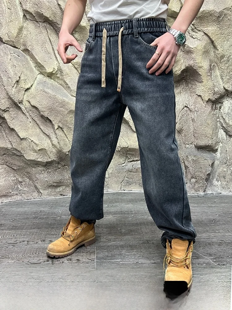 

Мужские джинсы Thiened Fce, зимние теплые эластичные повседневные молодежные модные джинсовые брюки из смеси хлопка и полиэстера