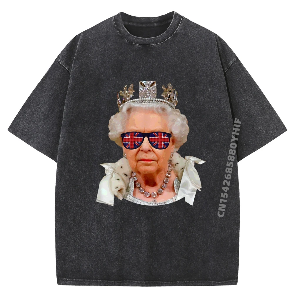 

Elizabeth II Sunglasses British Union Halloween Luxury Designer Oversized Washed Tshirts Mens Classic Printed T-shirts For Men