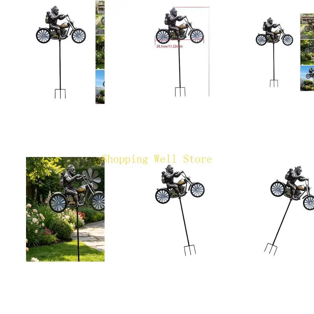 KX4B Artistic Motorcyclist Wind Spinner Garden Stake for Landscape Outdoor Display