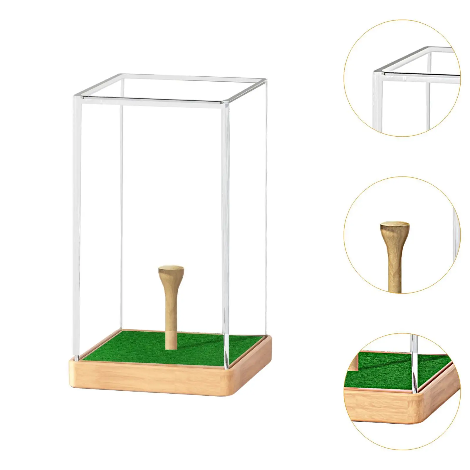 Clear Golf Ball Display Case Holder with Wooden Base Storage Box Golf Protection Cover for Jewelry Earphone Souvenir Golfball