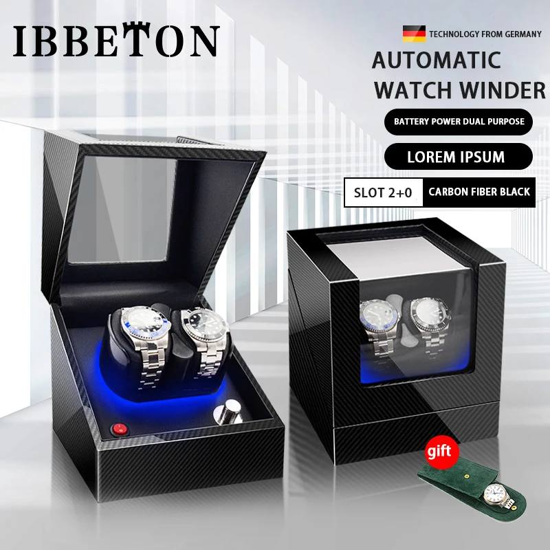 IBBETON Automatic Luxury Watch Winder Mabuchi mute motor Carbon Fiber Watches Box Jewelry Display Storage Case Organizer Watches