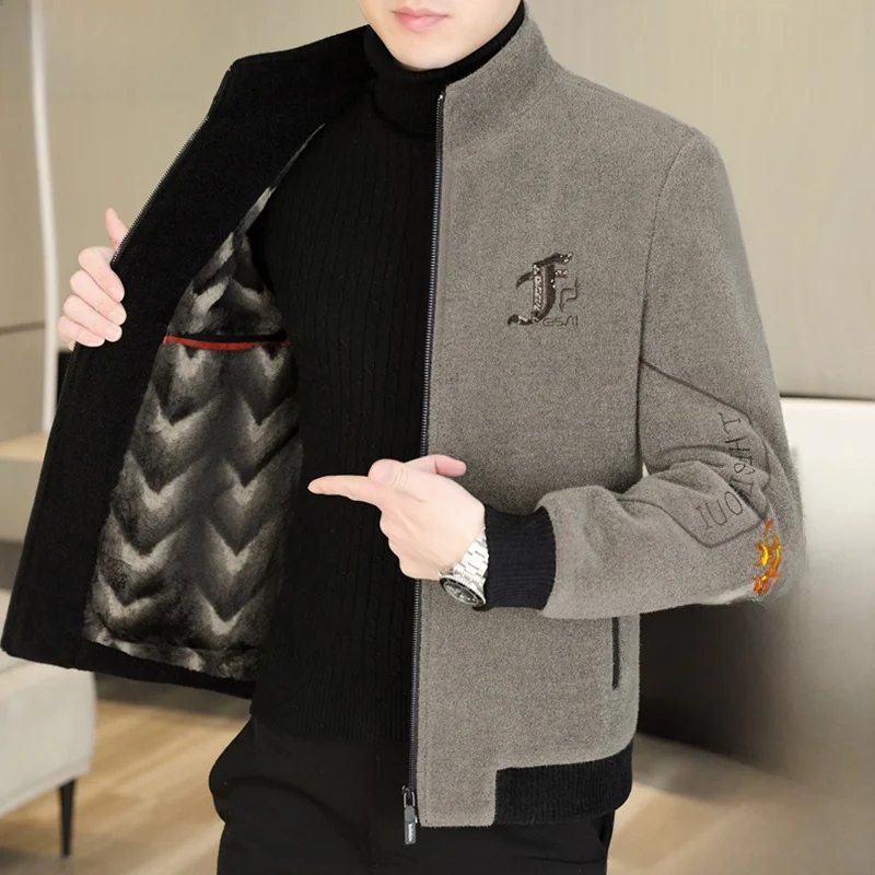 

Pierre Cardin Men's Faux Fur Lined Thiened Autumn Winter Coat Stand Collar Woolen Jaet Warm Casual Faion Stand Fit