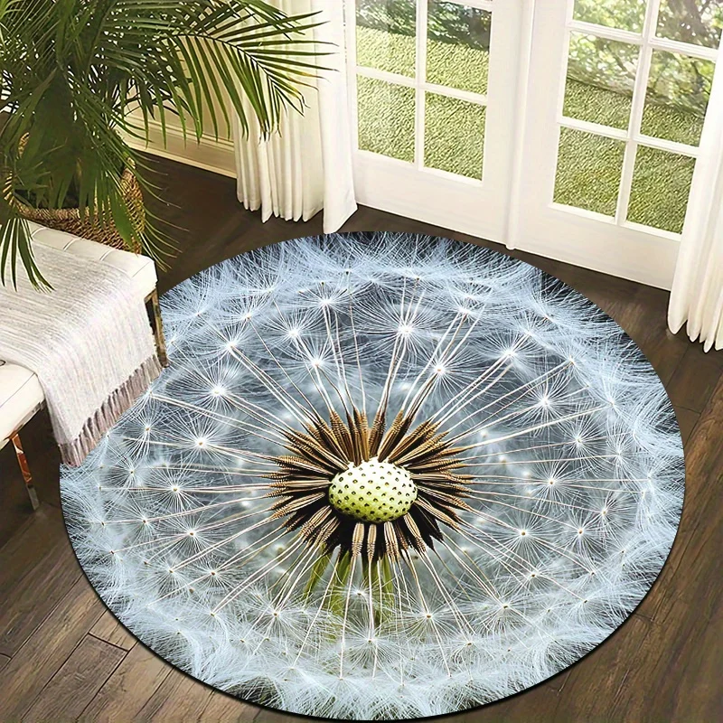 1pc 2D Flat Round Floor Mat, Dandelion Seed Head Printed Rug, Home Decor, Suitable for Living Room and Bedroom