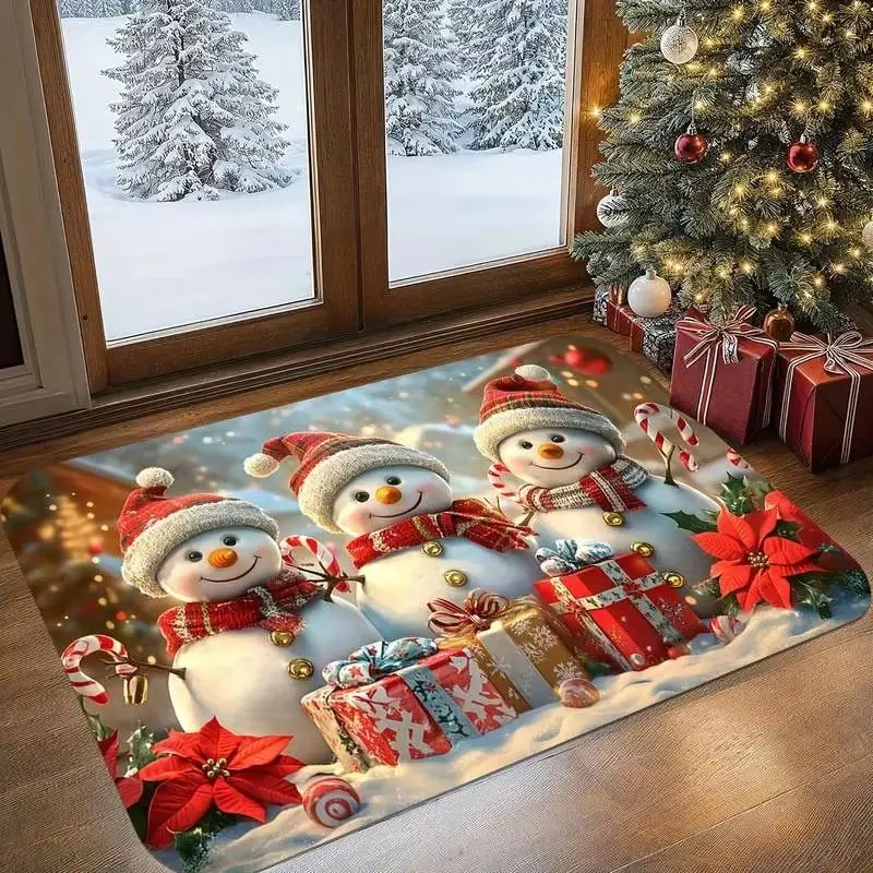 VIKAMA Christmas Door Mat Snowman Red Scarf Gift Print Entryway Mat Non Slip Holiday Winter Cozy Cute Indoor Aesthetic Decor