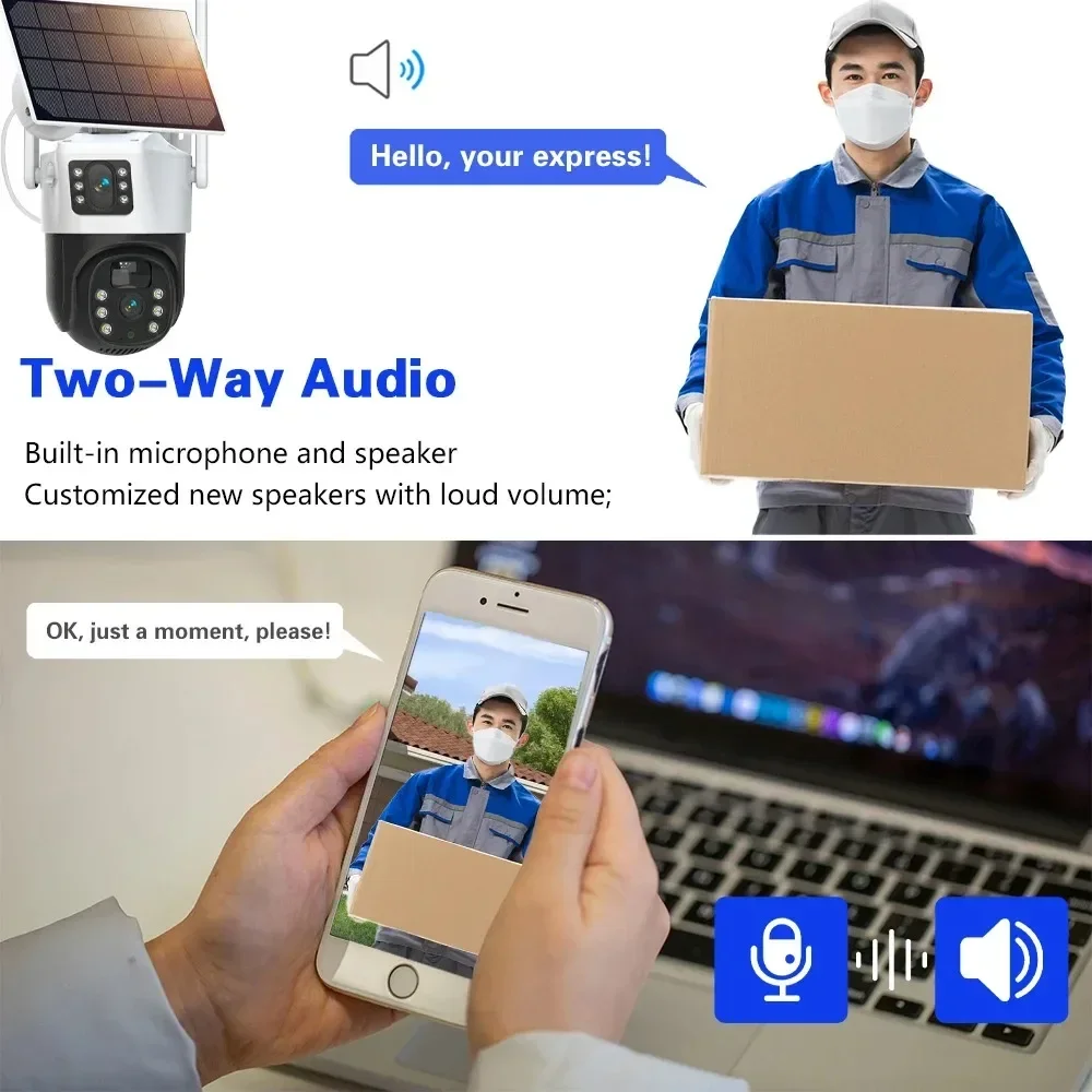 IP-камера ПНН на солнечной батарее, 4K, 8 Мп, Wi-Fi