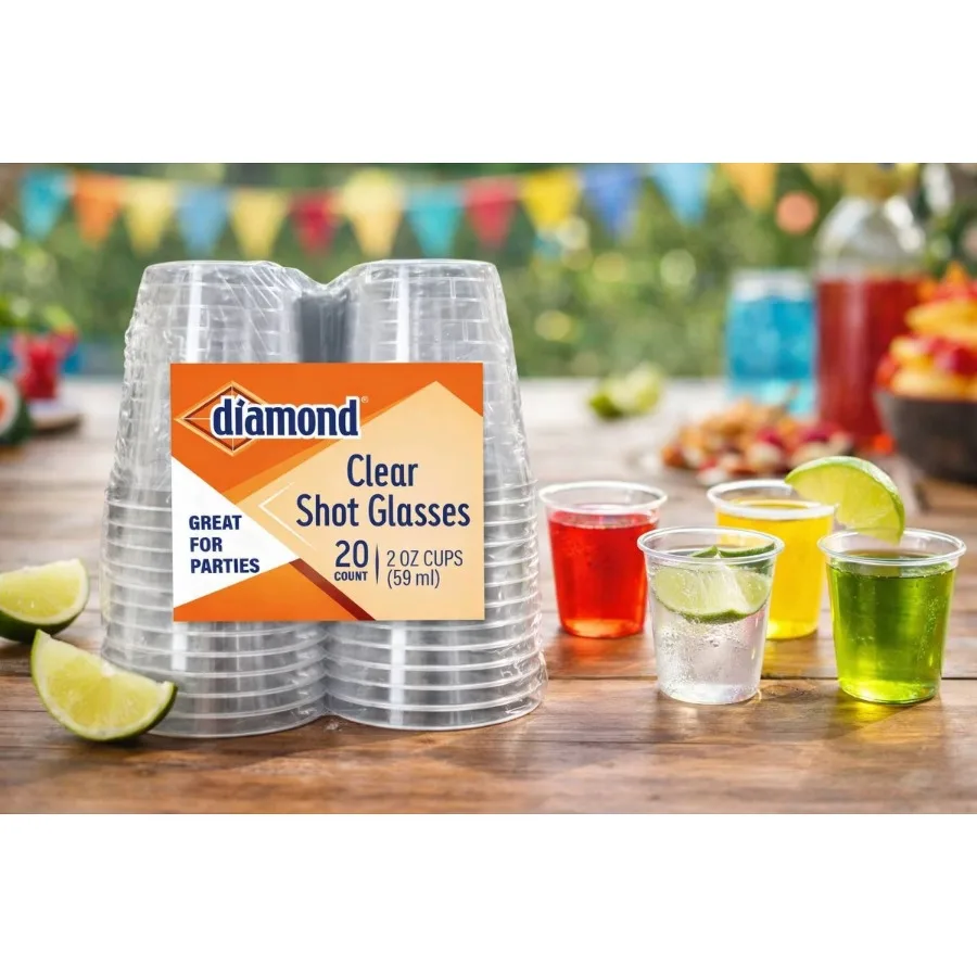 Clear Disposable 2oz Shot Glasses, 20 Count, Small Plastic Party Tasting Cups