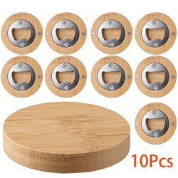 10Pcs Bamboo Round Bottle Opener Bamboo Beer Openers Coaster Fridge Magnet Decoration Beer Bottle Opener