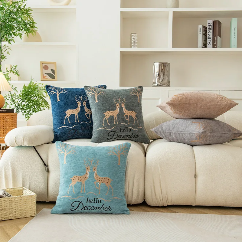 

Nordic Pillow Cover for Living Room, Simple Deer, Chenille Jacquard Pillow Cover for Sofa, Cushion, Christmas Pillowcase