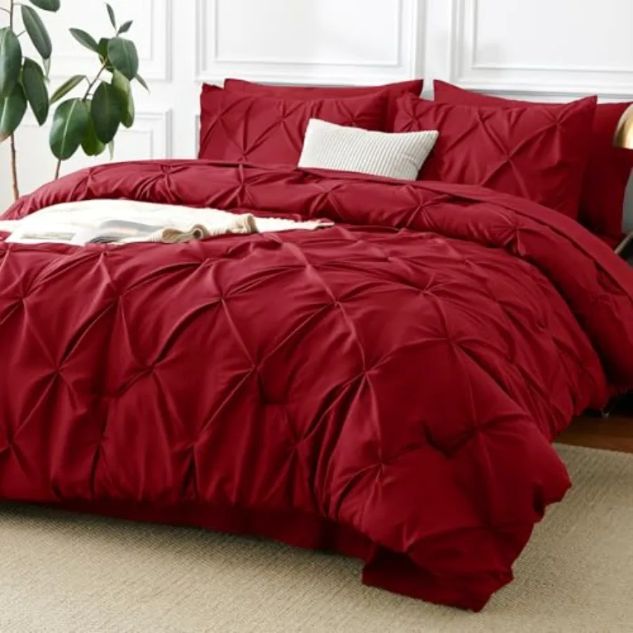 

Comforter Set, 7 Pieces Pintuck Bed in A Bag, All Season Comforter Size, Bed Set Gift for Family, Pinch Pleat Bedding Sets with