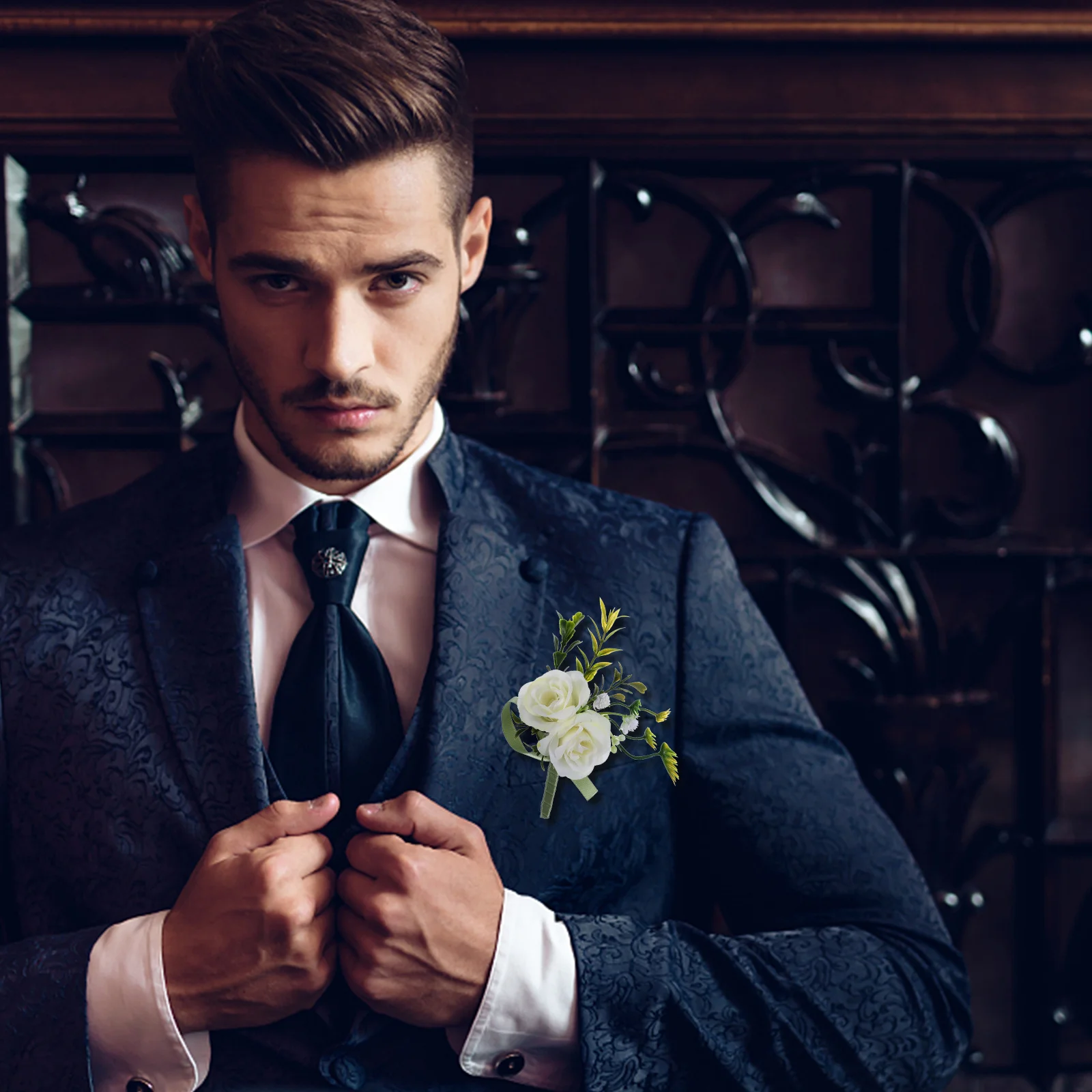 مجموعة الصدار الزفاف محاكاة زهرة العروة للعريس العروس وصيفه الشرف الأب الجد ديكور الأزهار الاصطناعية