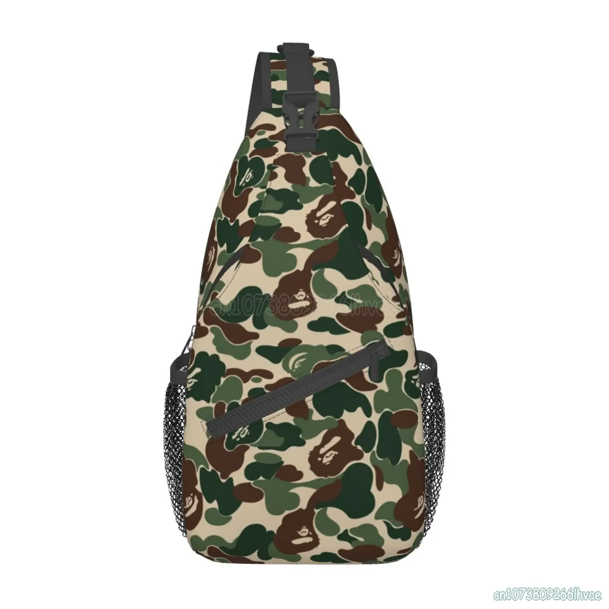 Military Green Camo Print Sling Backpack Unisex Soft Chest Bags Crossbody Daypack for Travel Hiking Camping Casual Shoulder Bag