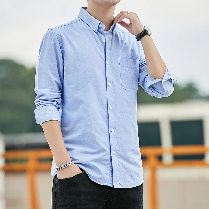 

Autumn New Men's Pure Cotton Long Sve irt Casual Loose Busin Ox Cloth U-Ne Large Size Trendy Faion irt