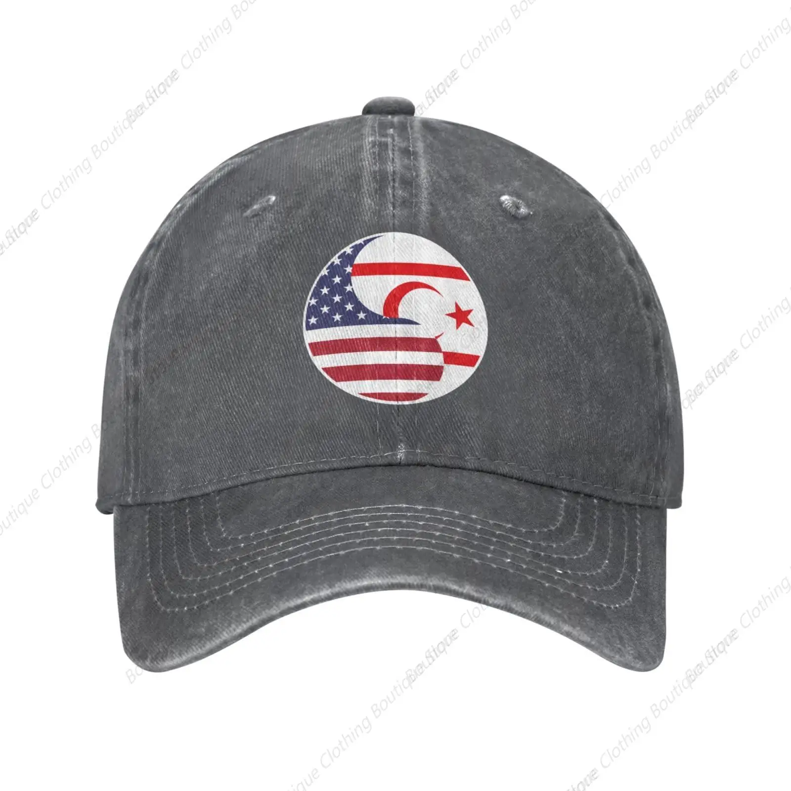 Vintage Yin Yang Flag USA and North Cyprus Combo Men's Baseball Cap Women's Adjustable Cowboy Hat Baseball Cap