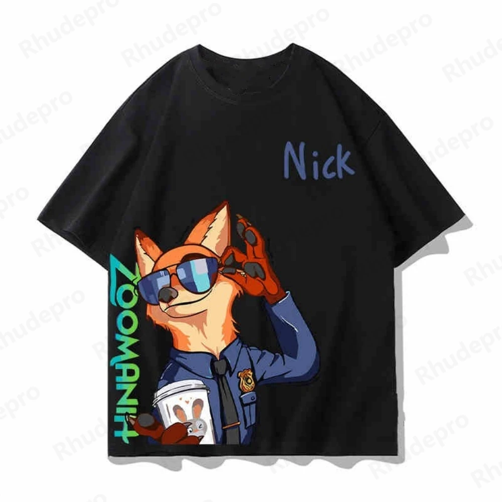 

Disney Summer New Zootopia Judy Hopps Officer Rabbit Comic Book Patterns Disney Cartoon Fashion 3D T-Shirt Y2k Mens Clothing