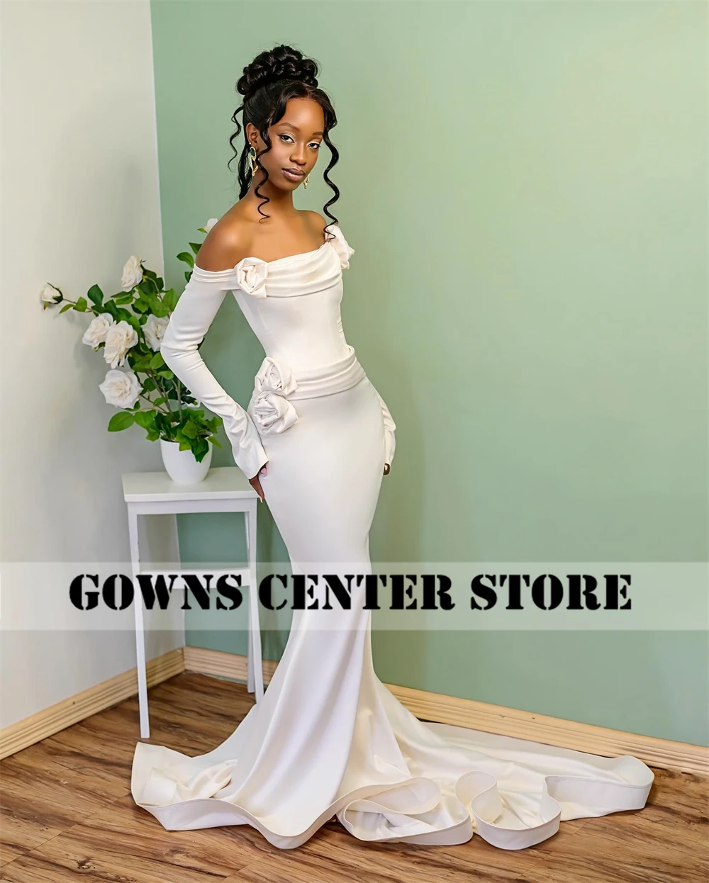 Grazioso abito da sposa a sirena Aso Ebi per spose 2025 maniche a tre quarti con spalle scoperte increspato fidanzamento africano personalizzato