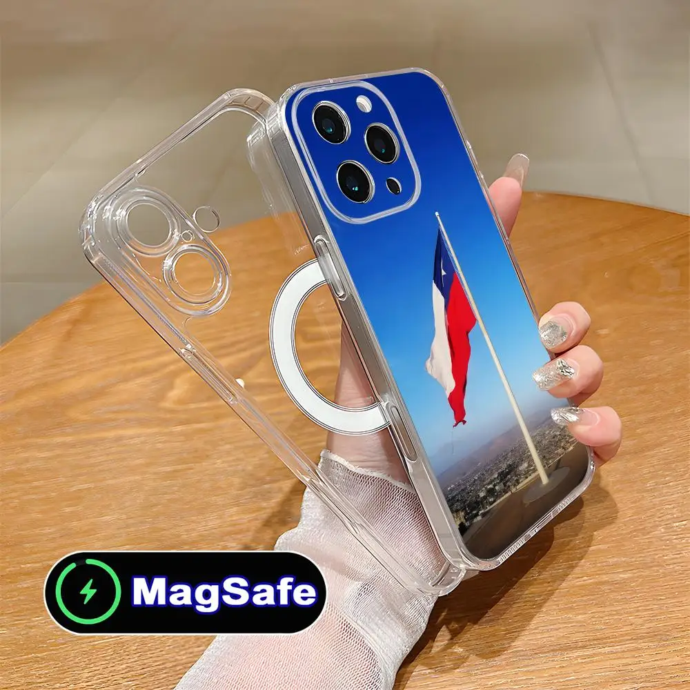 

Чехол для мобильного телефона с флагом Чили для iPhone 17, 16, 15, 14, 13, 12, 11 Air Pro Max Plus Mini Magsafe, прозрачный красочный чехол, красивая роскошь