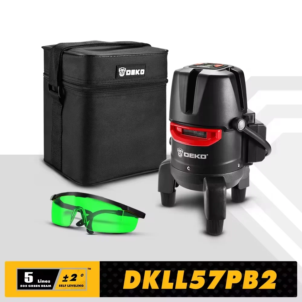 DEKO LL5 Series 5-Wire, 6-Dot Red/Green Laser Level Vertical Adjustment and 360 Degree Leveling Automatic Level Measuring Laser