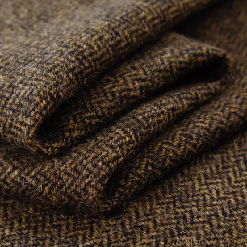 Brown Small Herringbone Wool Fabric British Retro Herringbone Texture Woolen For Suit Pants Coat Autumn Winter High Quality