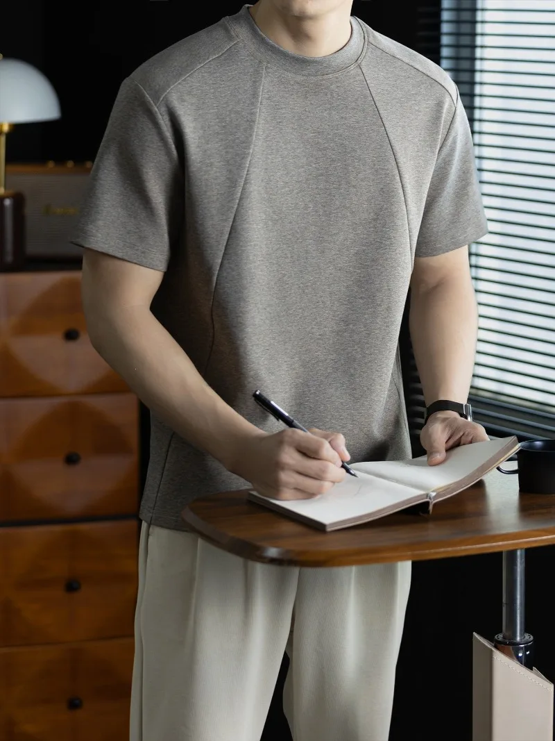 

2026 Summer New Solid Simple Business Casual Men's T-shirt Korean Fashion Cotton Round Neck Short-sleeved T-shirt for Men