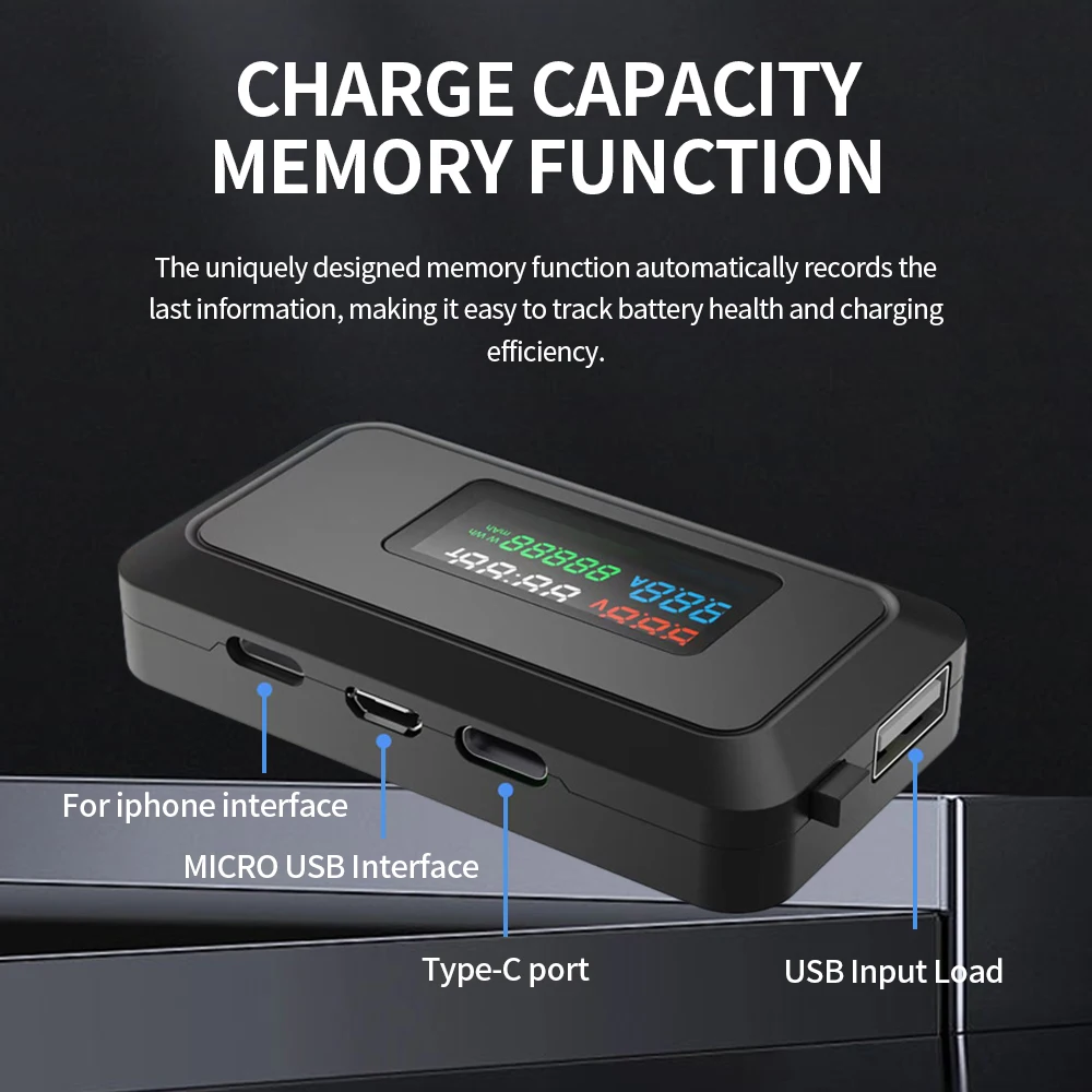 Shared Mobile Power Charging Treasure Tester 6 In 1 Voltage Ammeter Power Meter Power Failure Data Saving DC 4~30V 0~6.5A