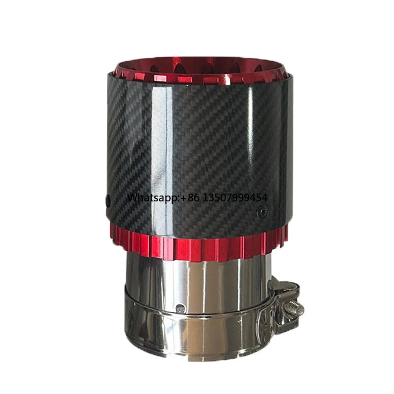 Modified Red Carbon Fiber Stainless Steel Heat-Resistant Anti-rust Gear Exhaust Tip Triple Layer Car Muffler Tailpipe Parts