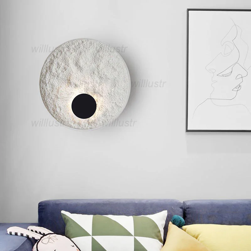 Modern Resin Moon Wall Sconce Metal Lamp Hotel Cafe Bar Porch Study Bedside Creative LED Lighting