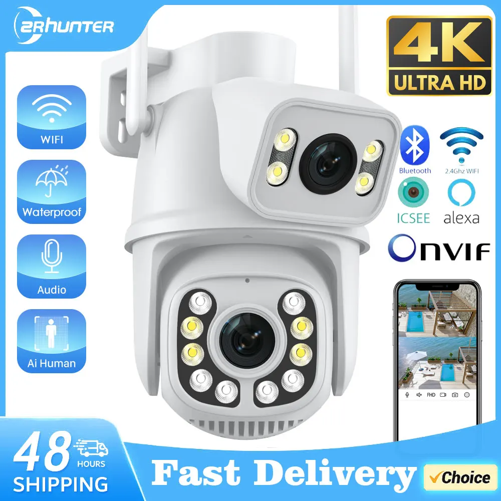 4K 8MP PTZ WIFI Camera Dual Lens Dual Screen Outdoor IP Camera 4MP Ai Human Detect Security Protection CCTV Surveillance ICSee