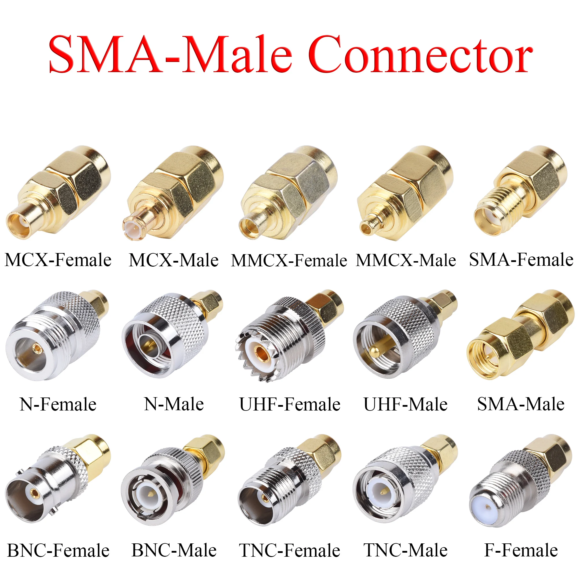 

5Pcs RF Coaxial Connector SMA Male to BNC TNC MCX MMCX UHF N F Male Plug / Female Jack Adapter Use For TV Repeater Antenna