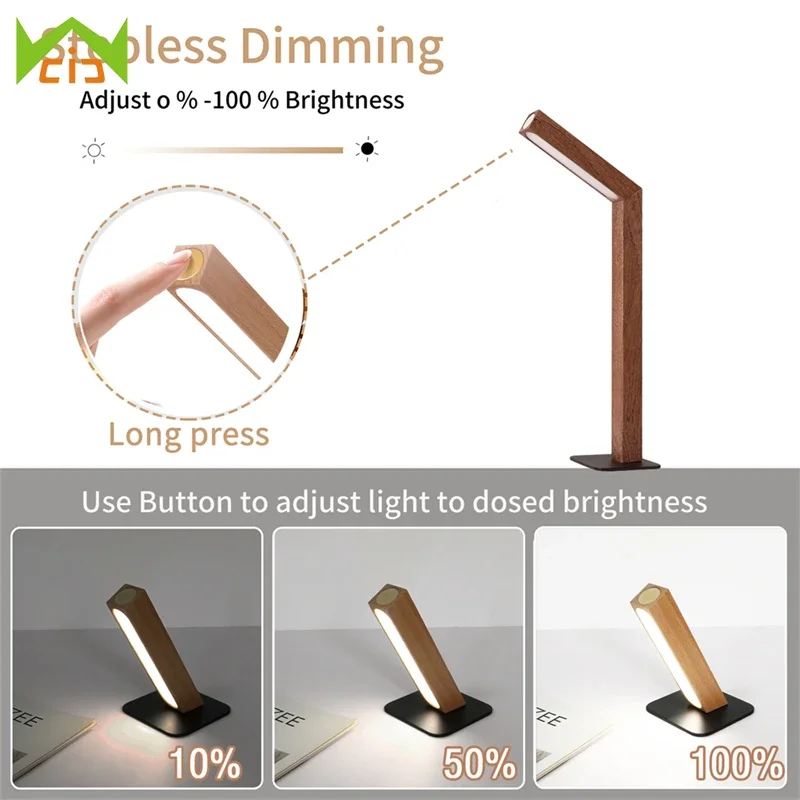 

360° Rotatable Beech/ Sapele Wood Lamp Eye Protection Night Light 5000K Natural Light From Different Angles