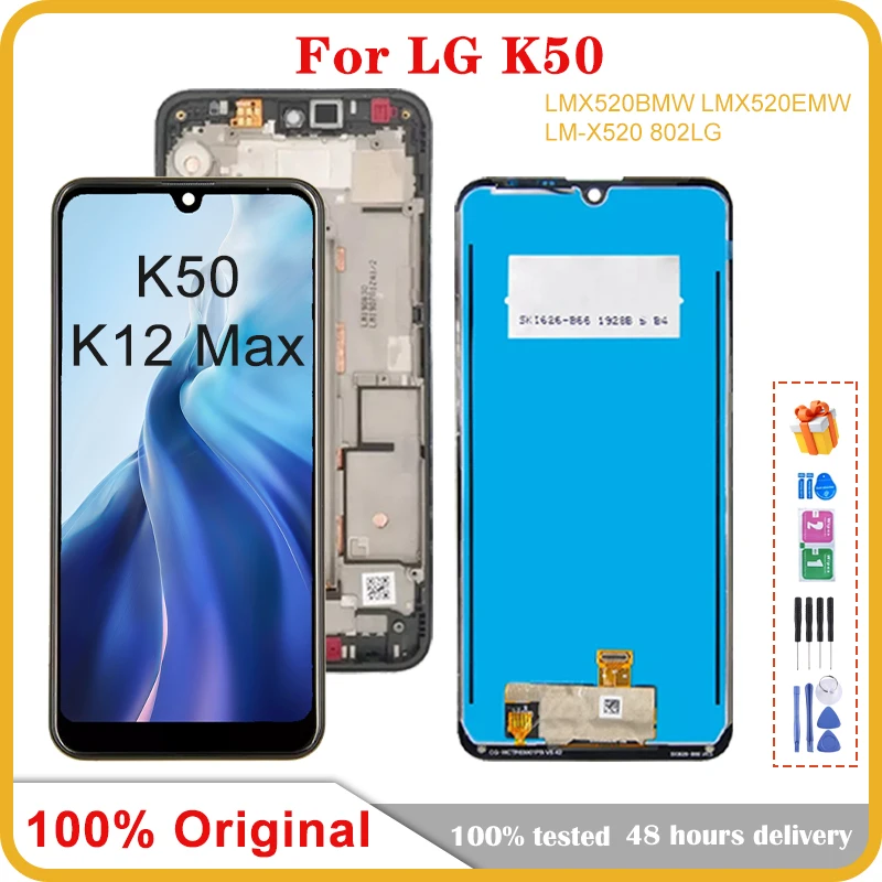 

100% Original For LG K50 LCD LMX520BMW LMX520EMW Display Touch Panel Screen Digitizer For LG K12 Max Q60 With Frame