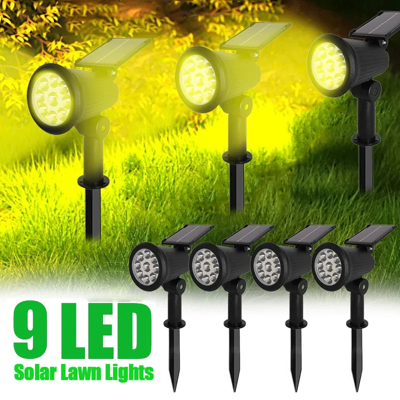 Highlight 9 Led Solar Led Light Spotlights,Outdoor Ip65 Waterproof Lights,Brightness Adjustable For Garden Backyard Driveway