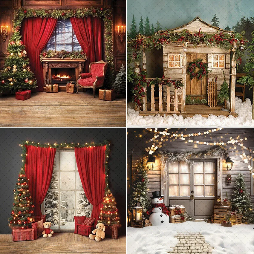 

Фон для фотосъемки Mehofond, зимний рождественский винтажный коттедж, снег, рождественская елка, детский семейный портретный декор, фон для фотостудии