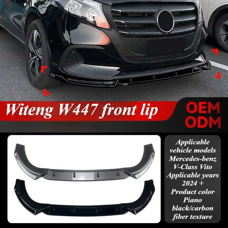 

For Mercedes V-Class Vito W447 2024-Present Front Bumper Lip Spoiler Gloss Black 3M Adhesive Exterior Styling Body Kit Upgrade