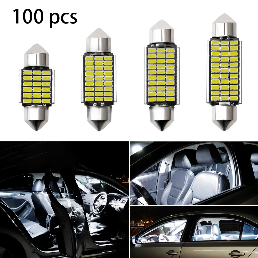 

100pcs Error Free C5W C10W 3014 LED Bulb 31-42mm Interior Reading Light Festoon Auto Dome License Plate Luggage Trunk Lamp