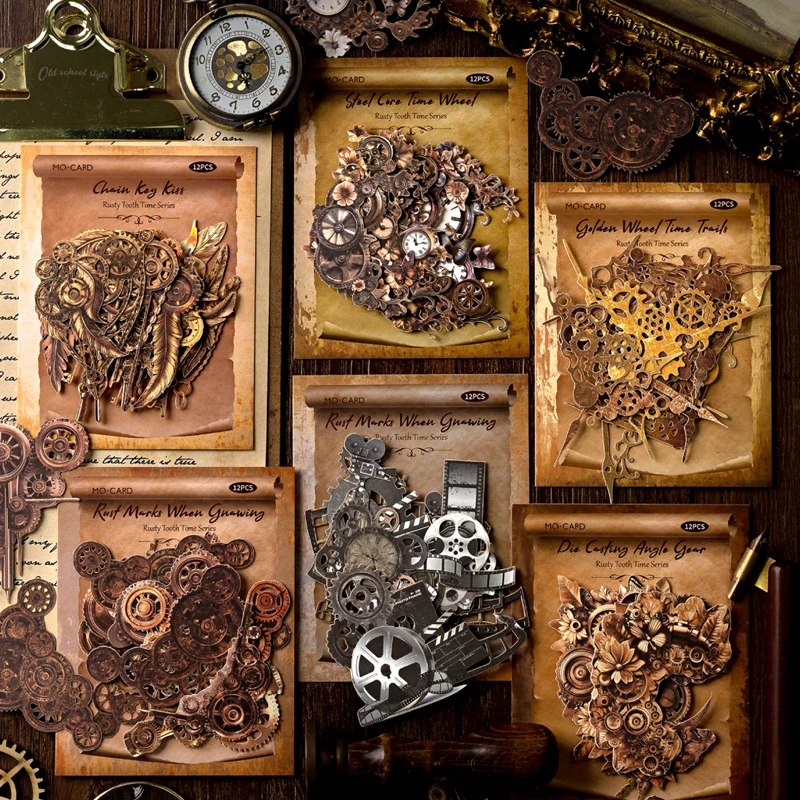 

36 шт./пакет, механическая шестерня, пейзаж, полые твердые наклейки для карт, материал для справочника, украшение, сделай сам, конверт, открытка, дневник, блокнот