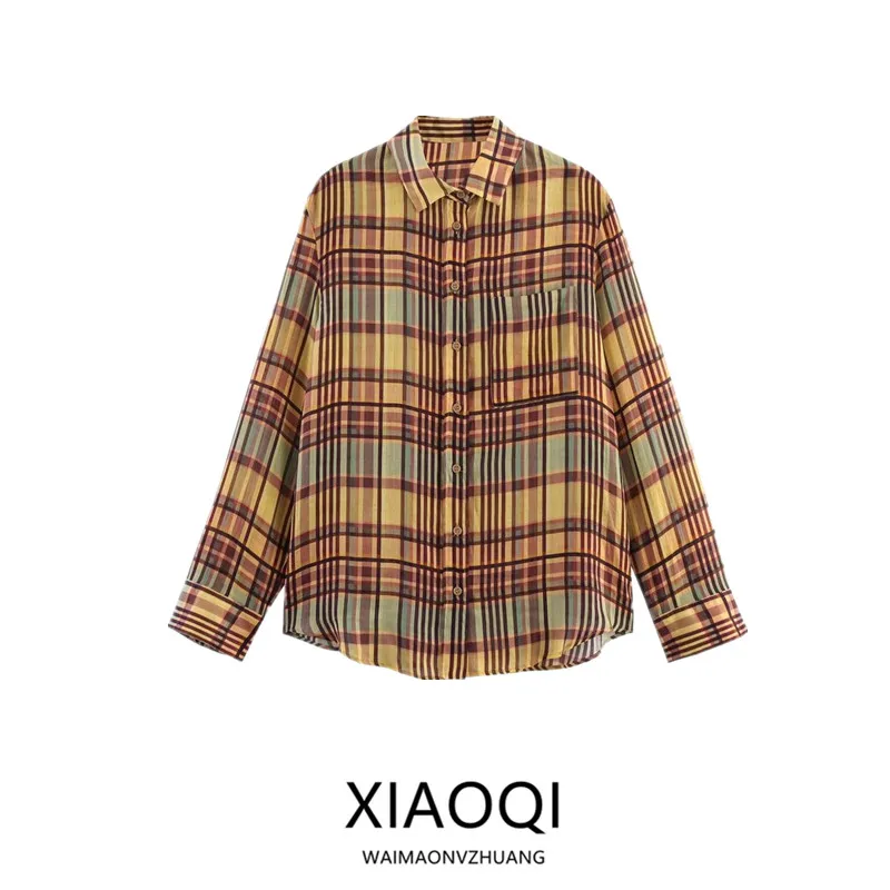 

Autumn 2025 Women's Loose Long Sve Plaid irt Versatile Commute Sle New Arrival Faionable Casual Busin Dr Code